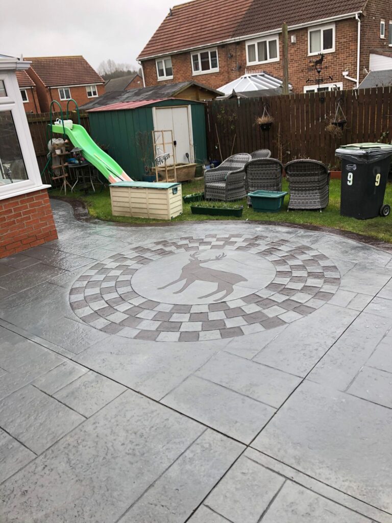 patterned concrete patio with design