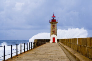 Roker lighthouse and pier after a storm